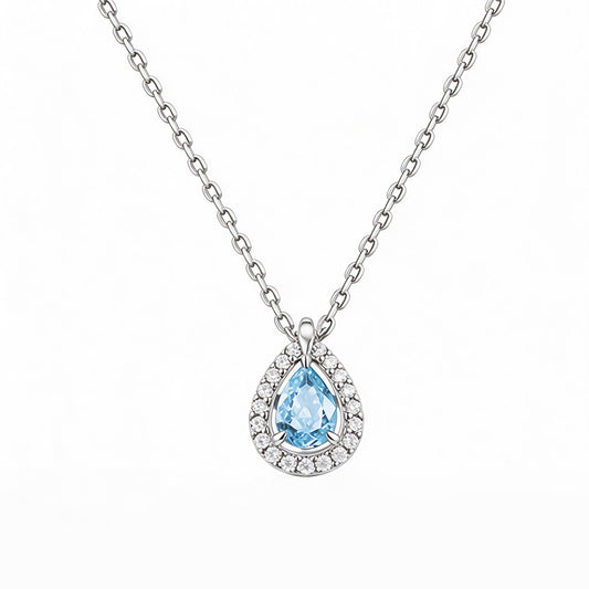 สร้อยคอทองชุบรูปหยดน้ำสีฟ้า3110  Blue teardrop gold-plated necklace