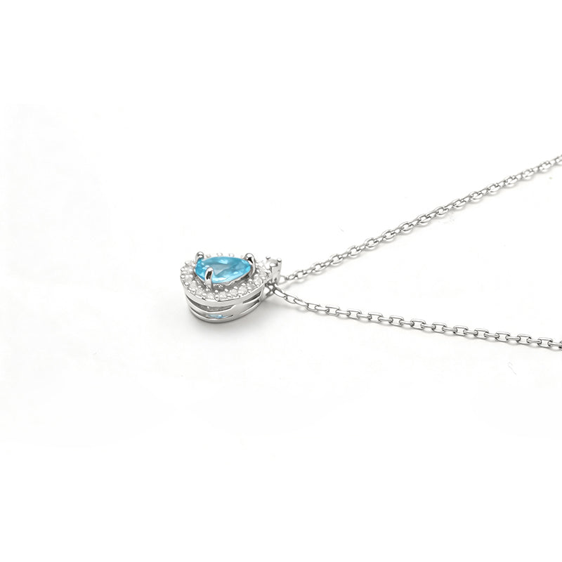 สร้อยคอทองชุบรูปหยดน้ำสีฟ้า3110  Blue teardrop gold-plated necklace