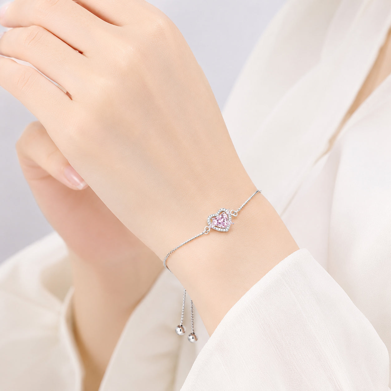 สร้อยข้อมือจี้หัวใจชมพู สไตล์เกาหลี เรียบหรู 2802