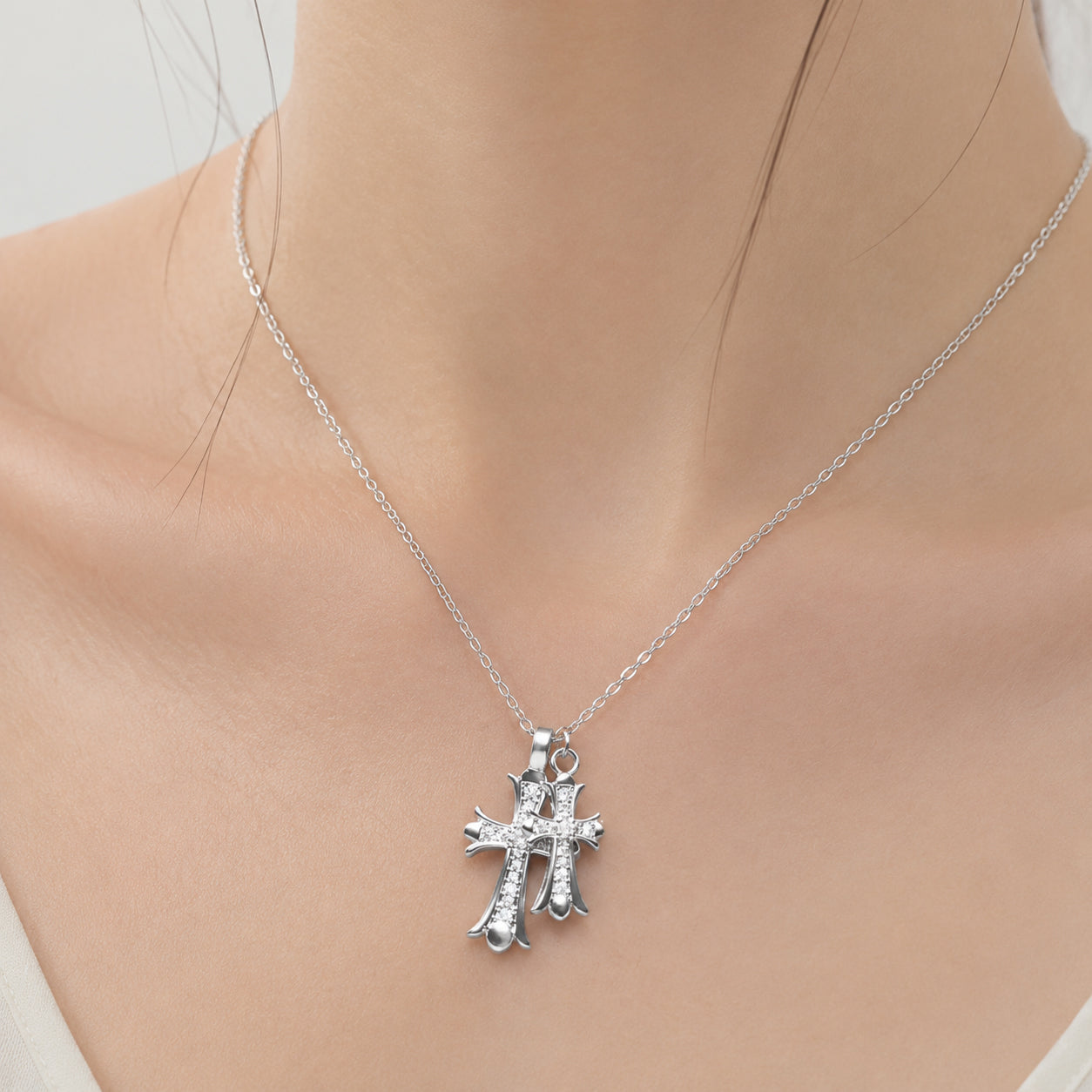 สร้อยคอไม้กางเขนคู่ สไตล์ Chrome Hearts 2868