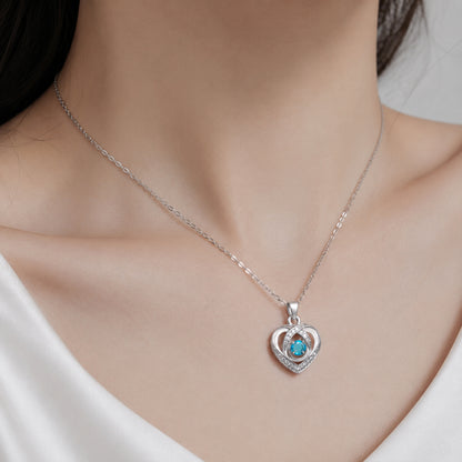 สร้อยคอหัวใจเงินฝังเพชรเซอร์โคเนียสีฟ้า 2926