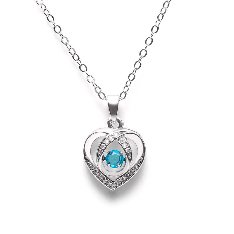 สร้อยคอหัวใจเงินฝังเพชรเซอร์โคเนียสีฟ้า 2926| Blue Zirconia Heart Silver Necklace