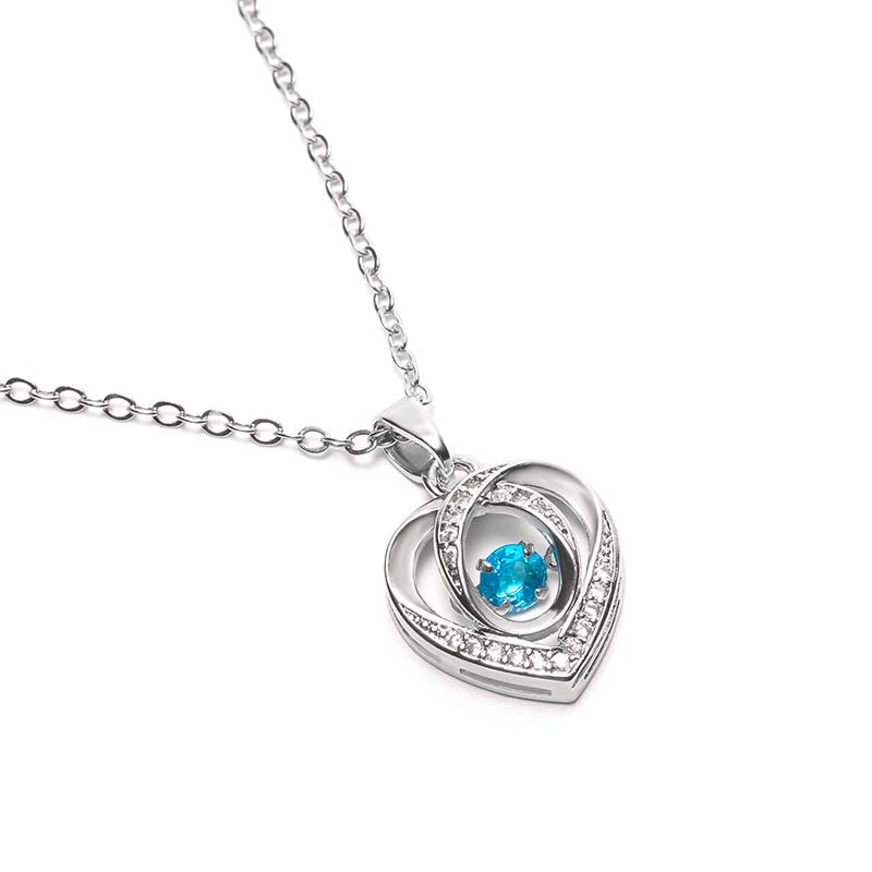 สร้อยคอหัวใจเงินฝังเพชรเซอร์โคเนียสีฟ้า 2926| Blue Zirconia Heart Silver Necklace