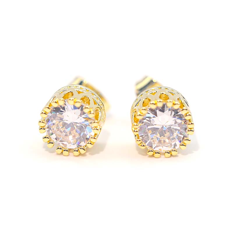 ต่างหูเพชรมงกุฎทองคำ Crown Zircon Gold Earrings - front view