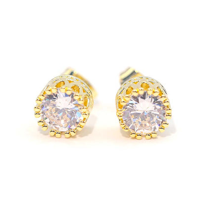 ต่างหูเพชรมงกุฎทองคำ Crown Zircon Gold Earrings - front view