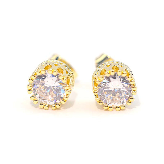 ต่างหูเพชรมงกุฎทองคำ Crown Zircon Gold Earrings - front view