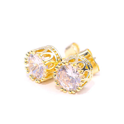 ต่างหูเพชรมงกุฎทองคำ Crown Zircon Gold Earrings - side view