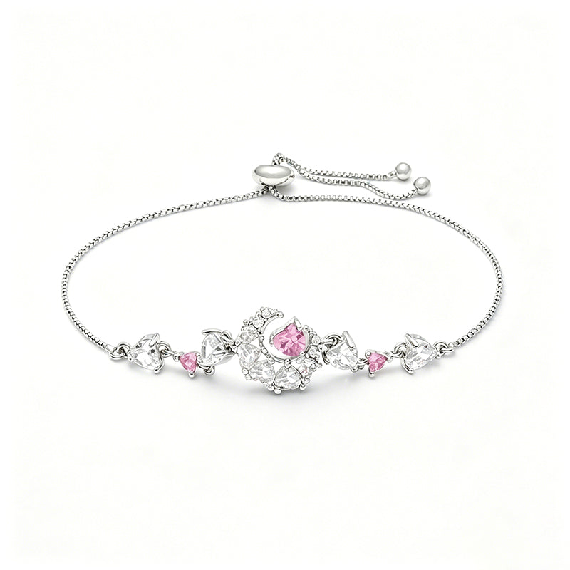 สร้อยข้อมือหัวใจสีชมพู ดีไซน์หวาน ปรับขนาดได้| B3138