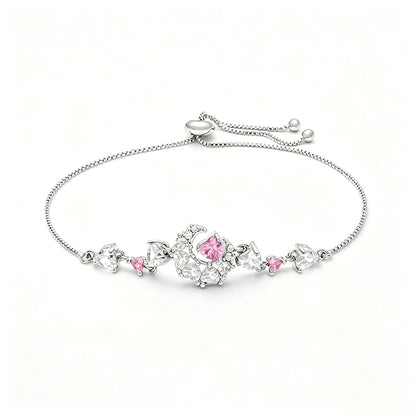 สร้อยข้อมือหัวใจสีชมพู ดีไซน์หวาน ปรับขนาดได้| B3138
