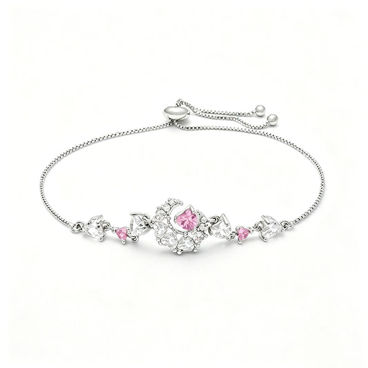 สร้อยข้อมือหัวใจสีชมพู ดีไซน์หวาน ปรับขนาดได้| B3138