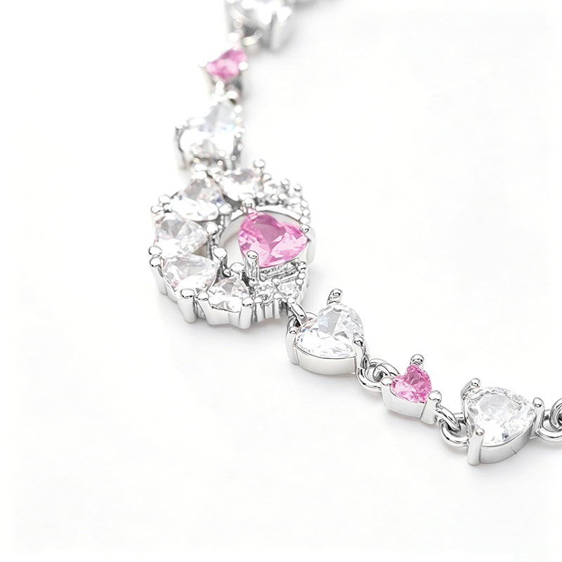 สร้อยข้อมือหัวใจสีชมพู ดีไซน์หวาน ปรับขนาดได้| B3138