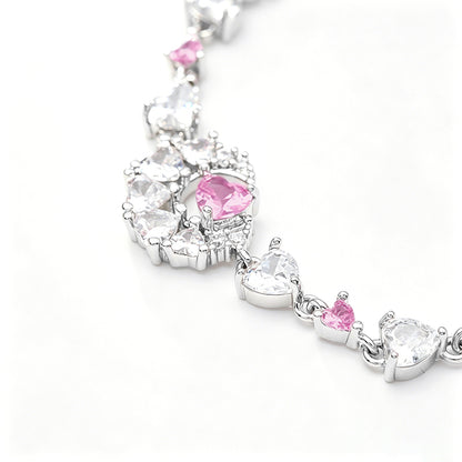 สร้อยข้อมือหัวใจสีชมพู ดีไซน์หวาน ปรับขนาดได้| B3138