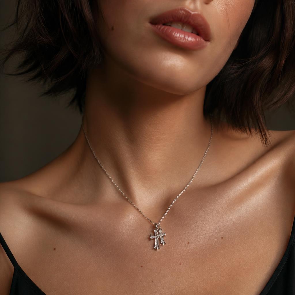 สร้อยคอไม้กางเขนคู่ สไตล์ Chrome Hearts 2868