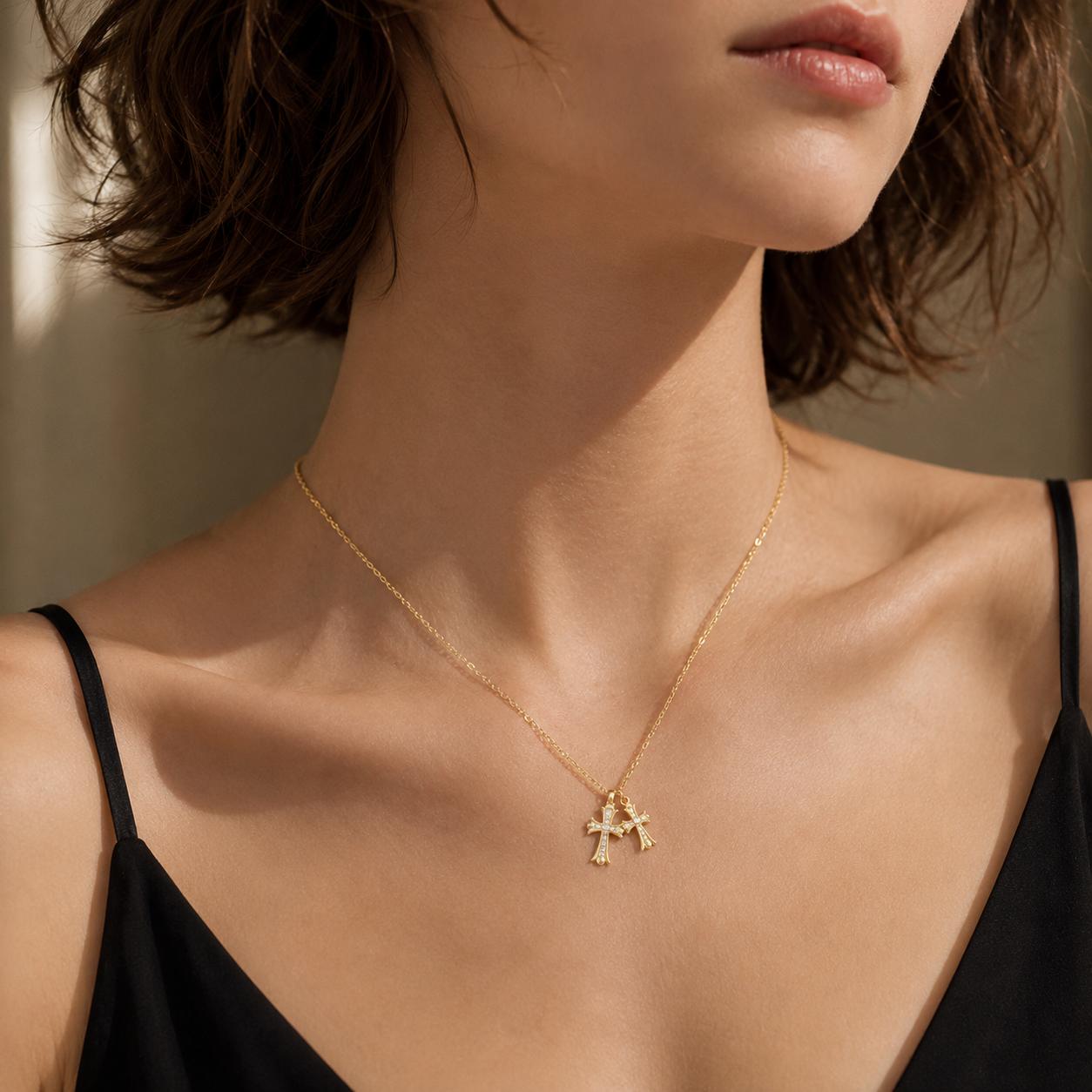 สร้อยคอไม้กางเขนคู่ สไตล์ Chrome Hearts 2868