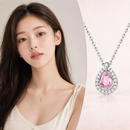 สร้อยคอแฟชั่น จี้หยดน้ำสีชมพู สไตล์มินิมอลเกาหลี 3116